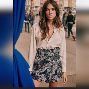NWT Sezane Leandra skirt in blue jacquard, size 38 (runs small!)